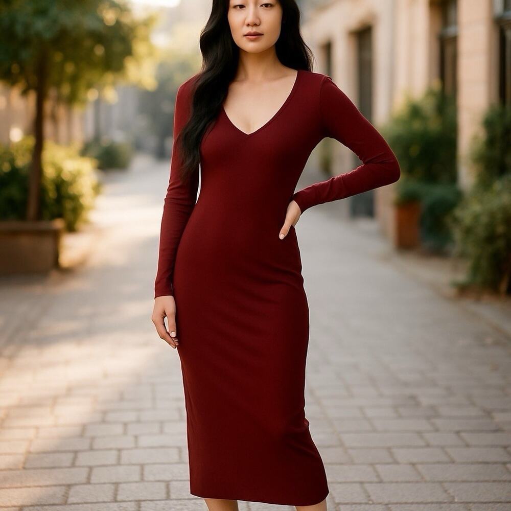 Three Dots Womens Long Sleeve Lightweight Stretchy Dress Brown XS MSRP $128